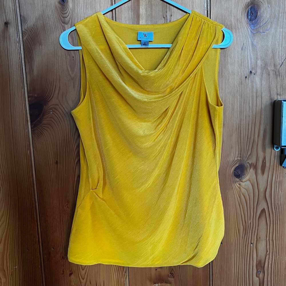 Worthington sunflower yellow cowl sleeveless flowy tank.